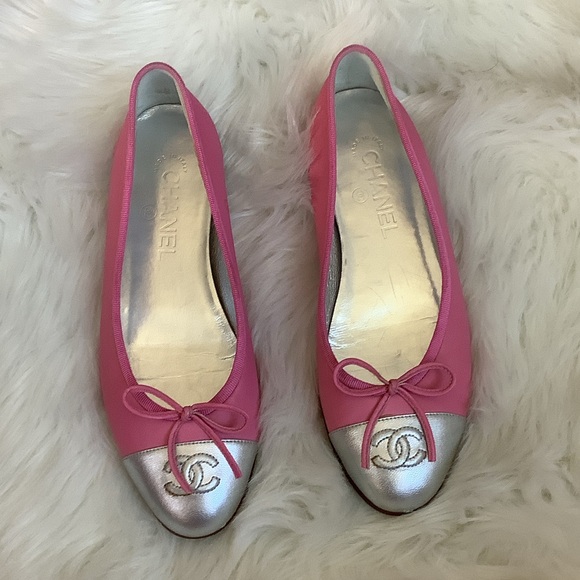 CHANEL Shoes - Chanel Pink and Silver Flats